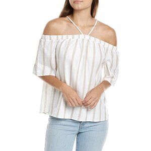 NWT Vince Camuto Windsor Striped Off Shoulder Linen Blend Top Sz. 1X